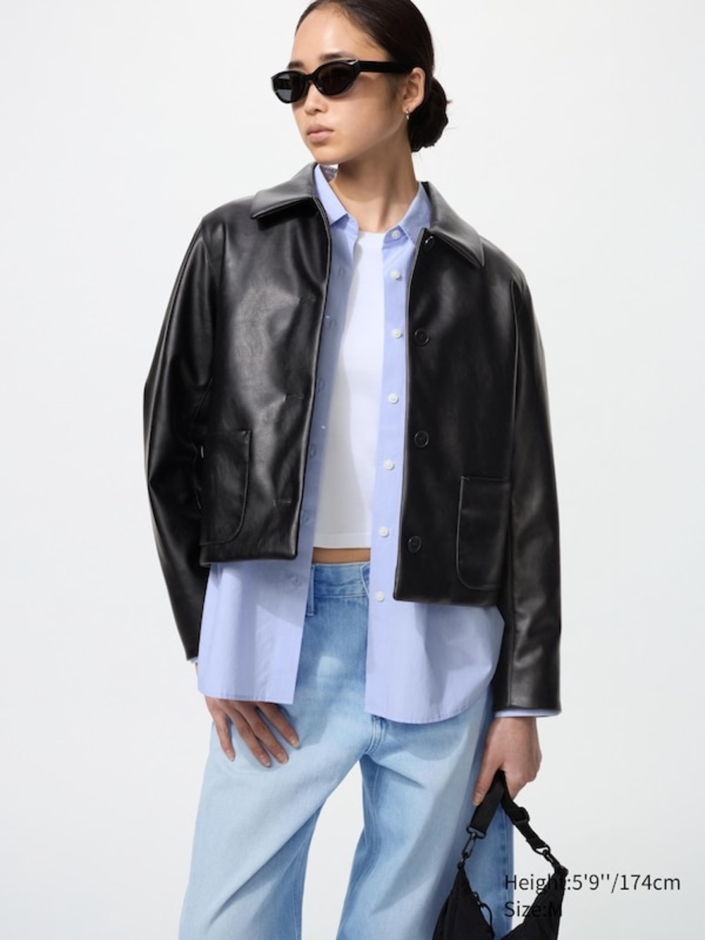 Uniqlo Black Leather Button-Front Jacket